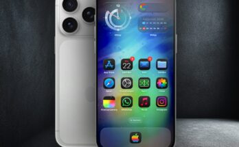 Smartphone menampilkan ikon aplikasi, ilustrasi KBLI online shop dan marketplace